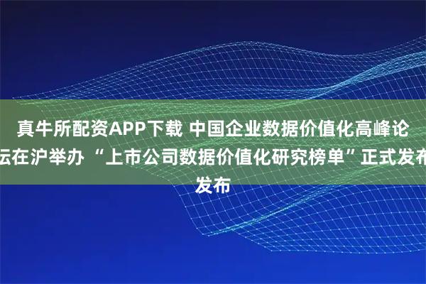 真牛所配资APP下载 中国企业数据价值化高峰论坛在沪举办 “上市公司数据价值化研究榜单”正式发布